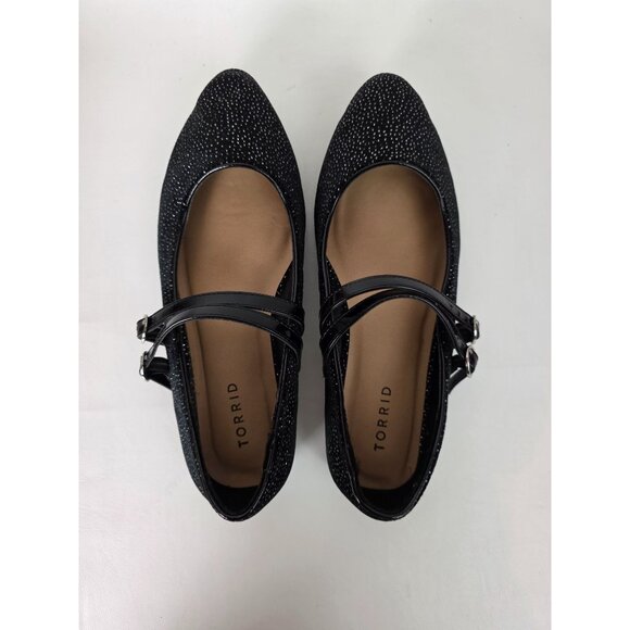 Torrid Womens Mary Jane Flats Double Strap Black Velvet Glitter 8 WW - Picture 4 of 10